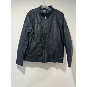 Apt 9 Faux Black Leather Bomber Jacket Zip Up Size Large JL